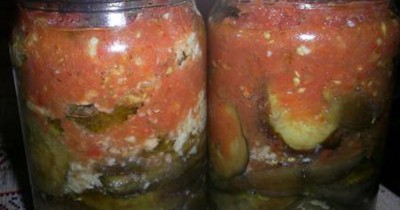 Баклажаны с помидорами, чесноком и уксусом на зиму