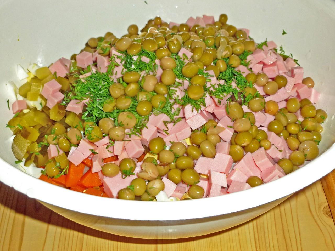 Рецепт оливье с колбасой и солеными огурцами: простой шаг за шагом