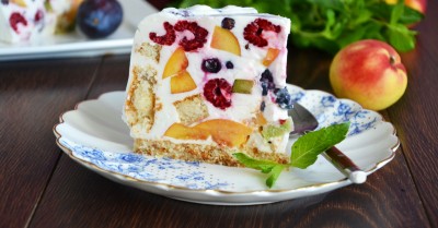 Торт Летний с фруктами ягодами желатином без выпечки