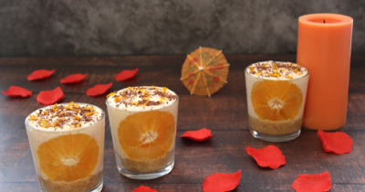 Нежный сливочный десерт с апельсином и фундуком
