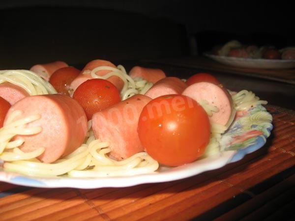 Спагетти в сосисках рецепт с фото пошагово