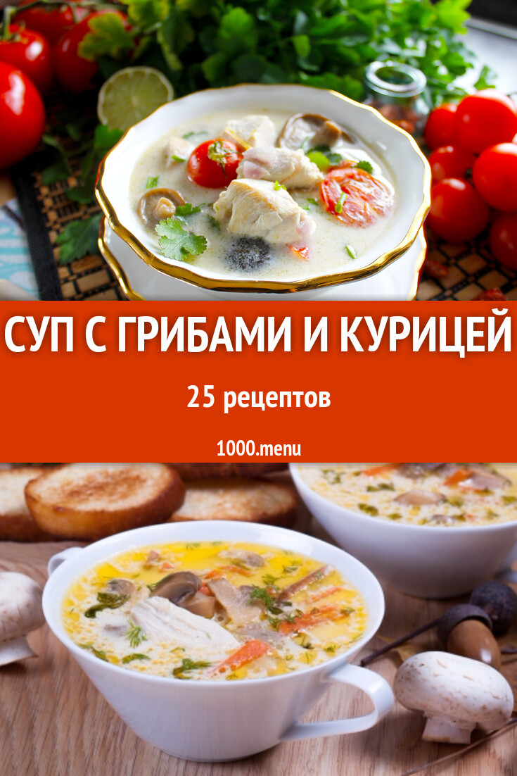 Суп с грибами и курицей - 28 рецептов - 1000.menu