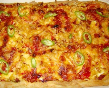 Пицца на кефире с курицей в духовке