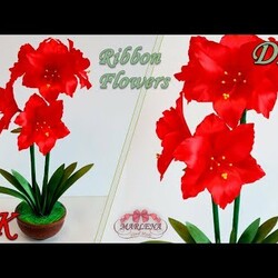 Гиппеаструм/Амариллис из лент. Интерьерные цветы МК/DIY. Ribbon Flowers
