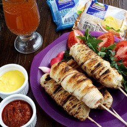 Сырная сосиска в тесте на мангале