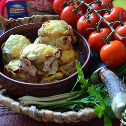 Лавашные стожки с сыром и фаршем