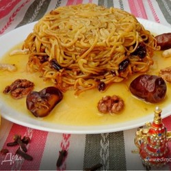 Тесто катаифи и кунафа из него. Ингредиенты: грецкие орехи рубленые, вода, вода