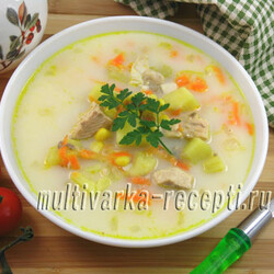 Рыбный суп из консервы горбуши с кукурузой и сливками