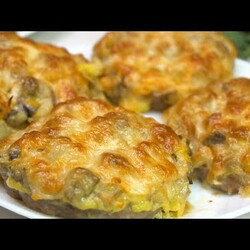 Мясные корзиночки с грибами, фарш, гриб, сыр