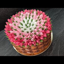 Украшение ОГРОМНОГО торта Корзина с ТЮЛЬПАНАМИ! Экономим время и средства! Украшение БЗК