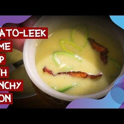 Картофельный крем суп с луком-пореем и хрустящим беконом