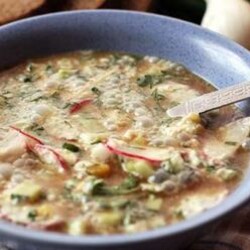 Окрошка с копчёной скумбрией