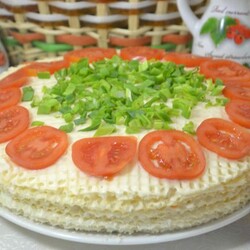 Селедочный торт на вафельных коржах