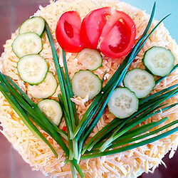 Селедочный торт на вафельных коржах с грибами и сыром