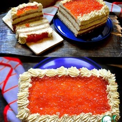 Селёдочный торт с красной икрой
