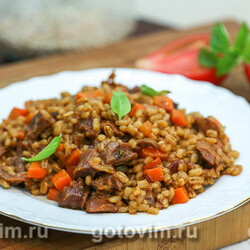 Перлотто с куриными желудками в томатном соусе. Рецепт с фото