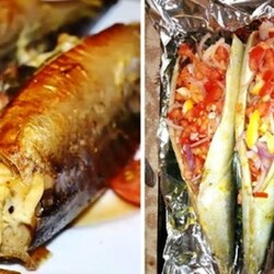 Скумбрия «На отдыхе». Маринад такой: 30 г растительного масла, 15 г соевого соуса для сочности