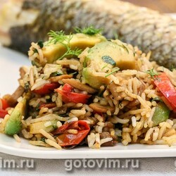 Жареный рис с авокадо и овощами. Рецепт с фото