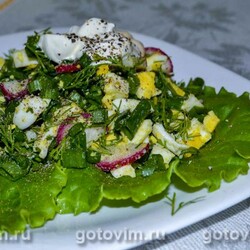 Весенний яичный салат с редиской и зеленью. Рецепт с фото