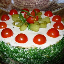 Закусочный торт "Наполеон" с ветчиной и сыром