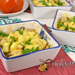 Картофельная запеканка с курицей, грибами и сыром в микроволновке фото рецепт приготовления