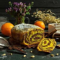 Пирог «Апельсиновая зебра». Ингредиенты: пшеничная мука, сливочное масло, сахарный песок мелкий
