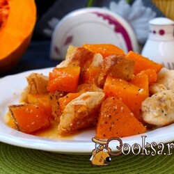Куриное филе в сковороде с тыквой и с яблоками фото рецепт приготовления