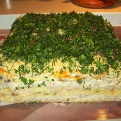 Селедочный торт на вафельных коржах