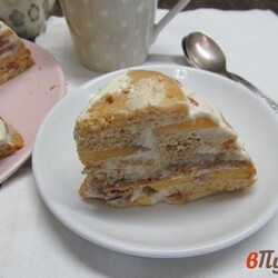 Торт из пряников с персиком без выпечки - пошаговый рецепт с фото