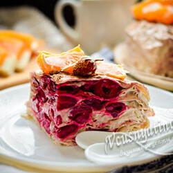 Торт без выпечки из лаваша с вишней, рецепт с фото пошагово