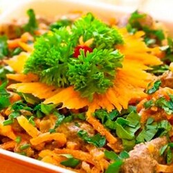 Рецепт салата из печени с морковью и луком