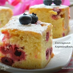 Пирог «Княжеский» с вишней и апельсинами. Ингредиенты: мука, яйца куриные, сахарная пудра