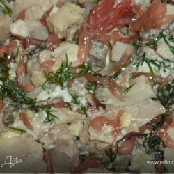 САЛАТИК "экзотика". Ингредиенты: мясо, яйца куриные, сыр