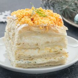 Закусочный торт Наполеон с икрой мойвы, пошаговый рецепт с фото