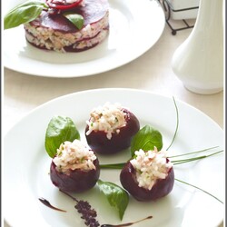 Закуска из свеклы с рисом и тунцом. (2 варианта подачи)