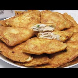 БЛИНЧИКИ С МЯСОМ!тесто на воде жарят в кляре