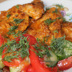 Жареная свинина в томатном маринаде