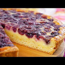 Открытый фруктовый песочный пирог со сметанной заливкой! Пирог с черешней/вишней в сметанной заливке