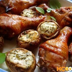 Куриные голени гриль с шампиньонами - фото рецепт приготовления в духовке
