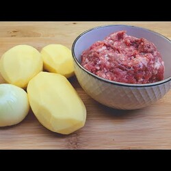tolles Rezept für das Abendessen, Ich nehme Hackfleisch, 3 Kartoffeln und eine Zwiebel #182
