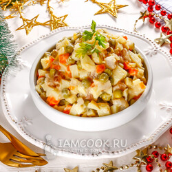 Постный Оливье с копченой рыбой