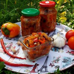 Закуска из баклажанов брусочками с томатами и перцами на зиму