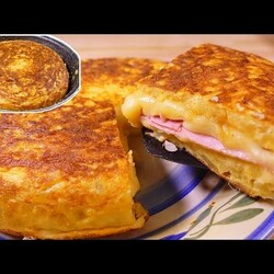 Tortilla de patatas estilo SANDWICH - tortilla española rellena de jamon y queso