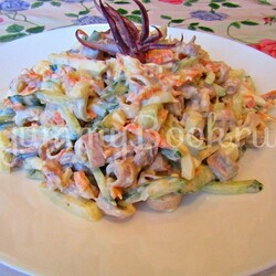 Диетический салат с кальмарами, яйцами и овощами - простой и вкусный рецепт с пошаговыми фото