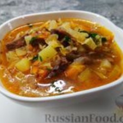 Рецепт: Щи из свежей капусты с говядиной в мультиварке