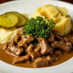 Бефстроганов с пюре