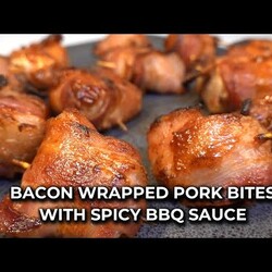 Air Fryer Bacon Wrapped Pork Bites with Sweet Baby Ray's Spicy BBQ Sauce