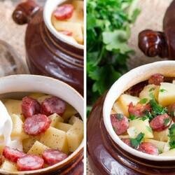 Картофель с колбасками в горшочках: красивое блюдо на каждый день