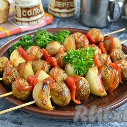 Шампиньоны на шпажках в духовке - 8 пошаговых фото в рецепте