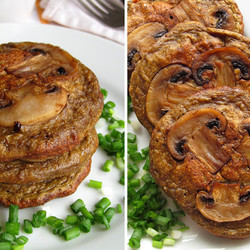 Печеночные оладьи с грибным припеком